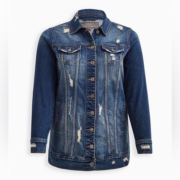 Torrid Longline Denim Jacket Medium Wash Blue 2X NWT 16733802 - Picture 1 of 16